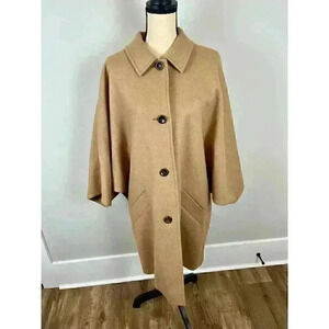 Escada Camel Hair Long Coat Pecan Women's 42 Half Sleeve Cape Coat